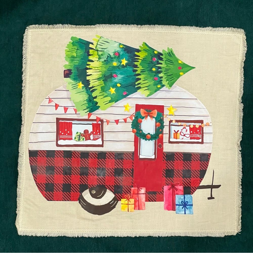 Green Corduroy Button Down with Festive Camper Christmas Tree Design Large - Picture 3 of 9
